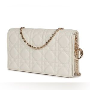 Christian Dior Lady Dior Pouch Latte Lambskin silver Hardware